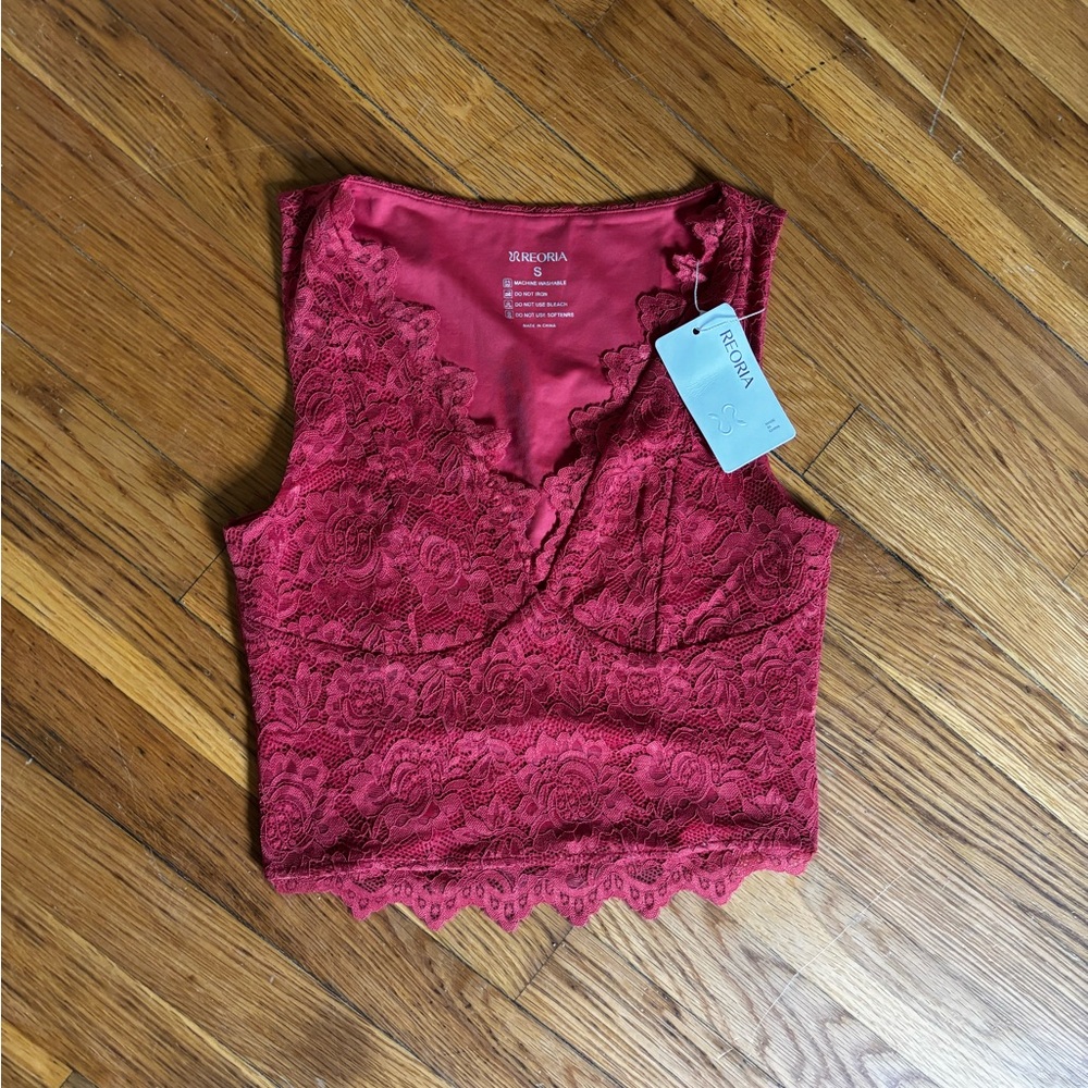 Red Lace Crop Tank Top